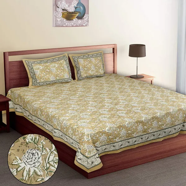 Light_Green_Cotton_Royal_Blossom_Empire_Double_Bedsheet_With_Pillow_Cover_108_X_108_Cm